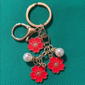Gold and Red Floral Keychain